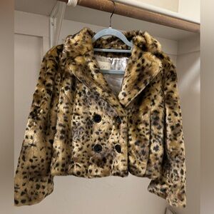 LOFT Anne Taylor leopard faux fur coat